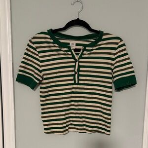 BDG Green and Cream Striped Button Down Shirt